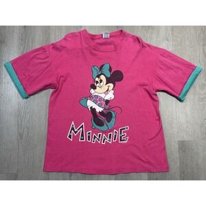 Vintage Wellington Minnie Mouse T-Shirt Women Size L Pink Green Made USA 90's